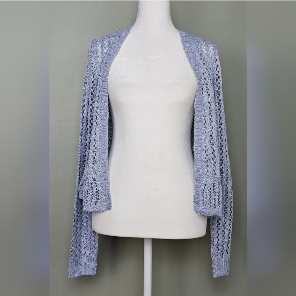 Womens LC Lauren Conrad Flounce Ruffle Cardigan | Abigail Blue | XS - Picture 9 of 11